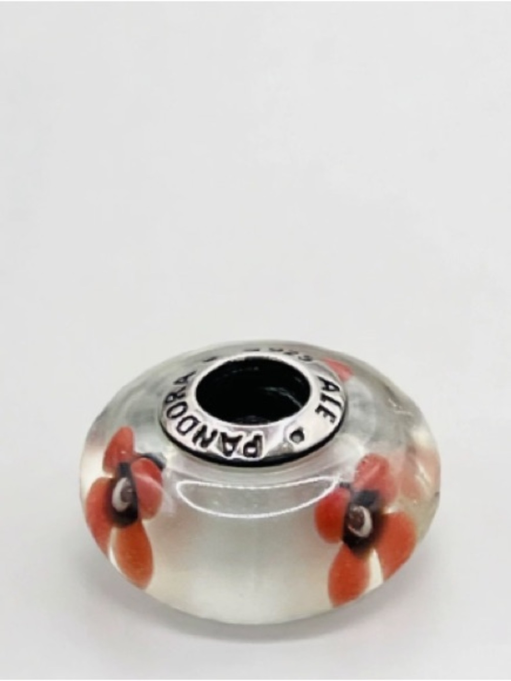 Pandora Clear Glass Charm with Orange Flower Accents